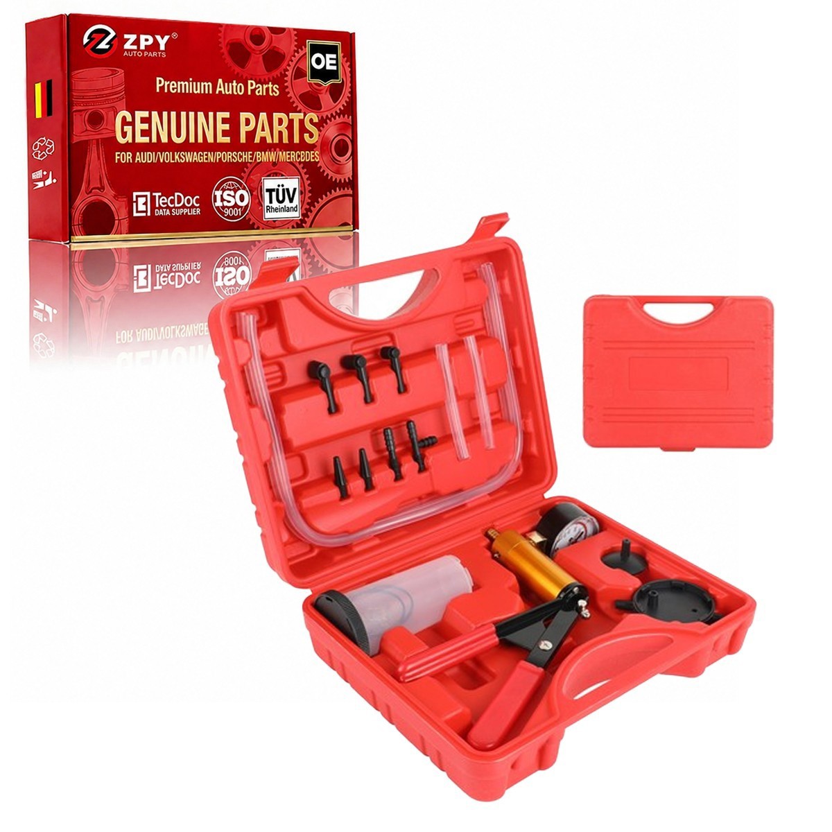 Hand Held Vacuum Pump Tester Set Vacuum Gauge and Brake Bleeder Kit for red