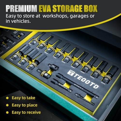 Teootd 17Pc 3/8-In Swivel Socket Set 6-Point 8-19mm CR-MO W/ Extension Bar