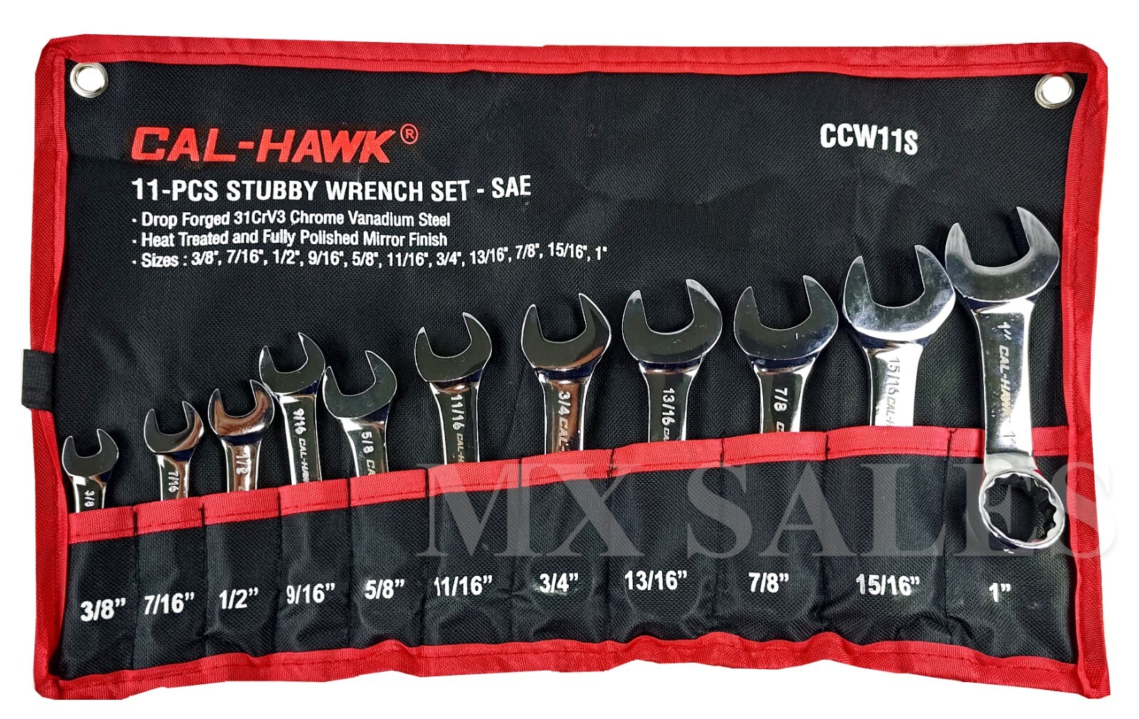 11 pc Stubby Combination Wrench Set SAE 3/8″ to 1″ CR-V FULL POLISHED W/ Pouch