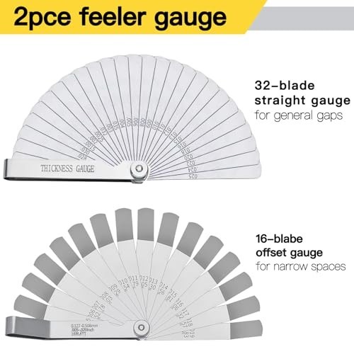 Feeler Gauge Set 2pcs Stainless Steel 32 Straight 16 Offset Blades SAE Metric