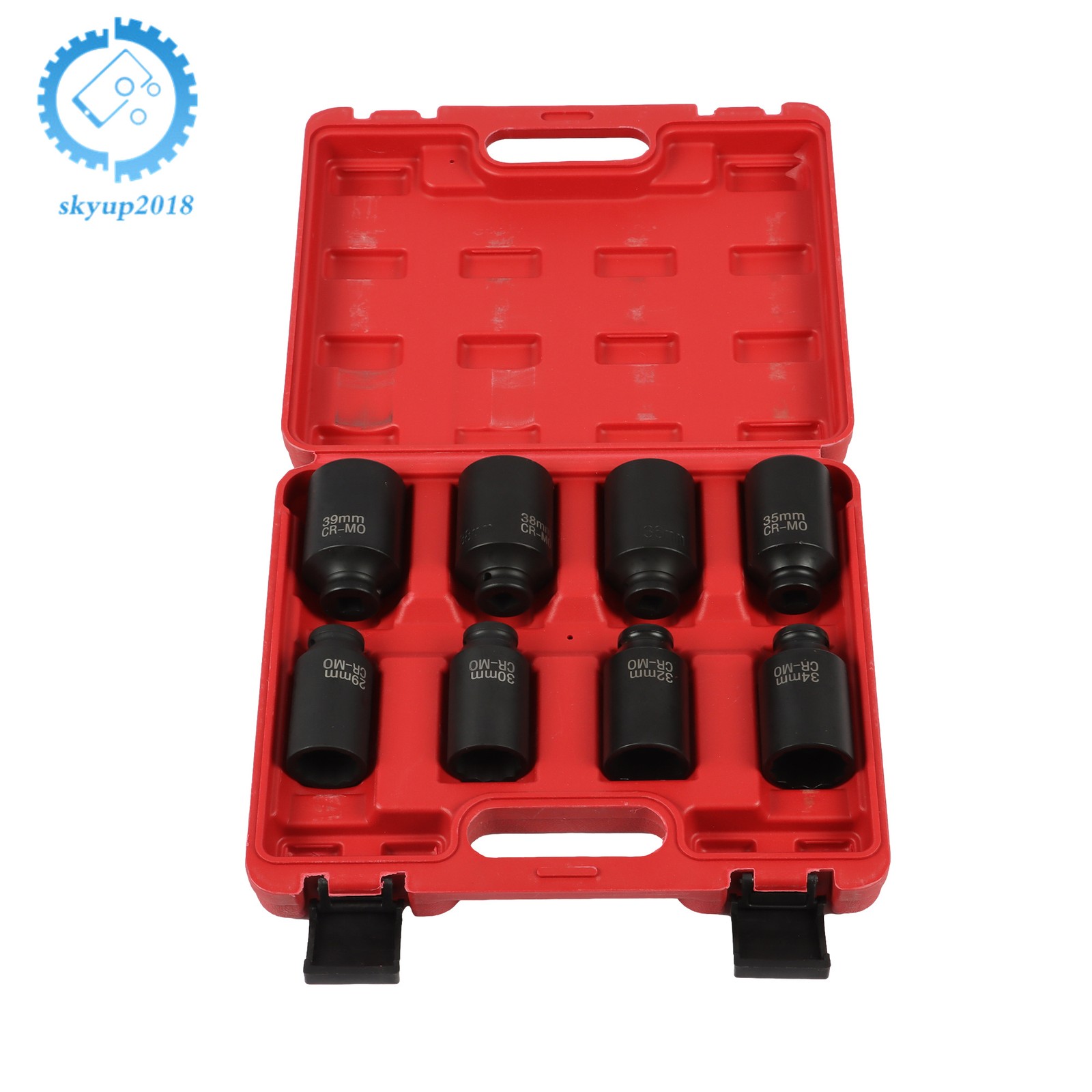 8PCS 1/2″ Impact Socket Set 12Point Drive Deep Spindle Axle Nut 1″ to 1-1/2″