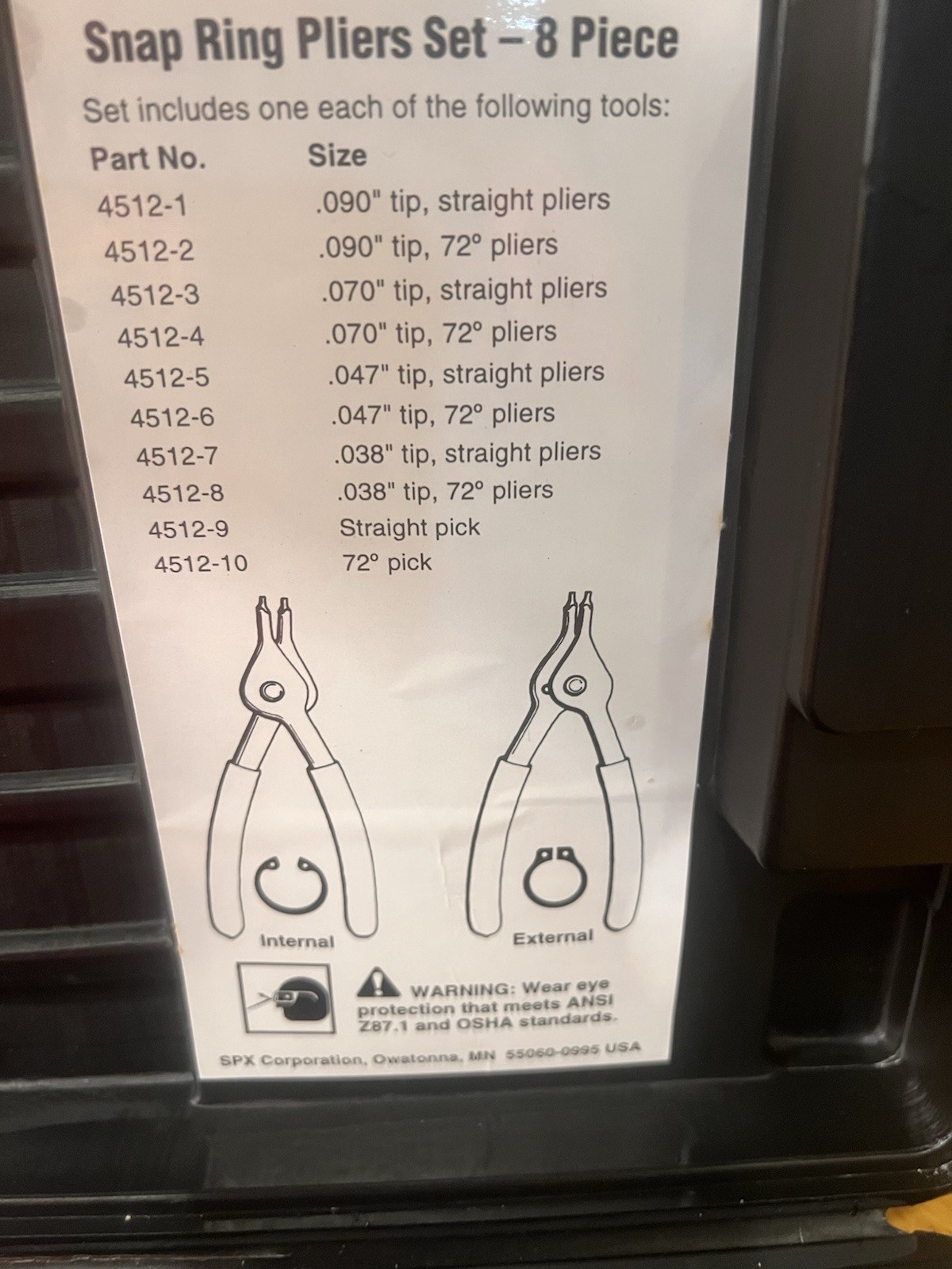 OTC Stinger Internal & External Snap Ring Pliers 7 Piece Set 4512 Missing one!