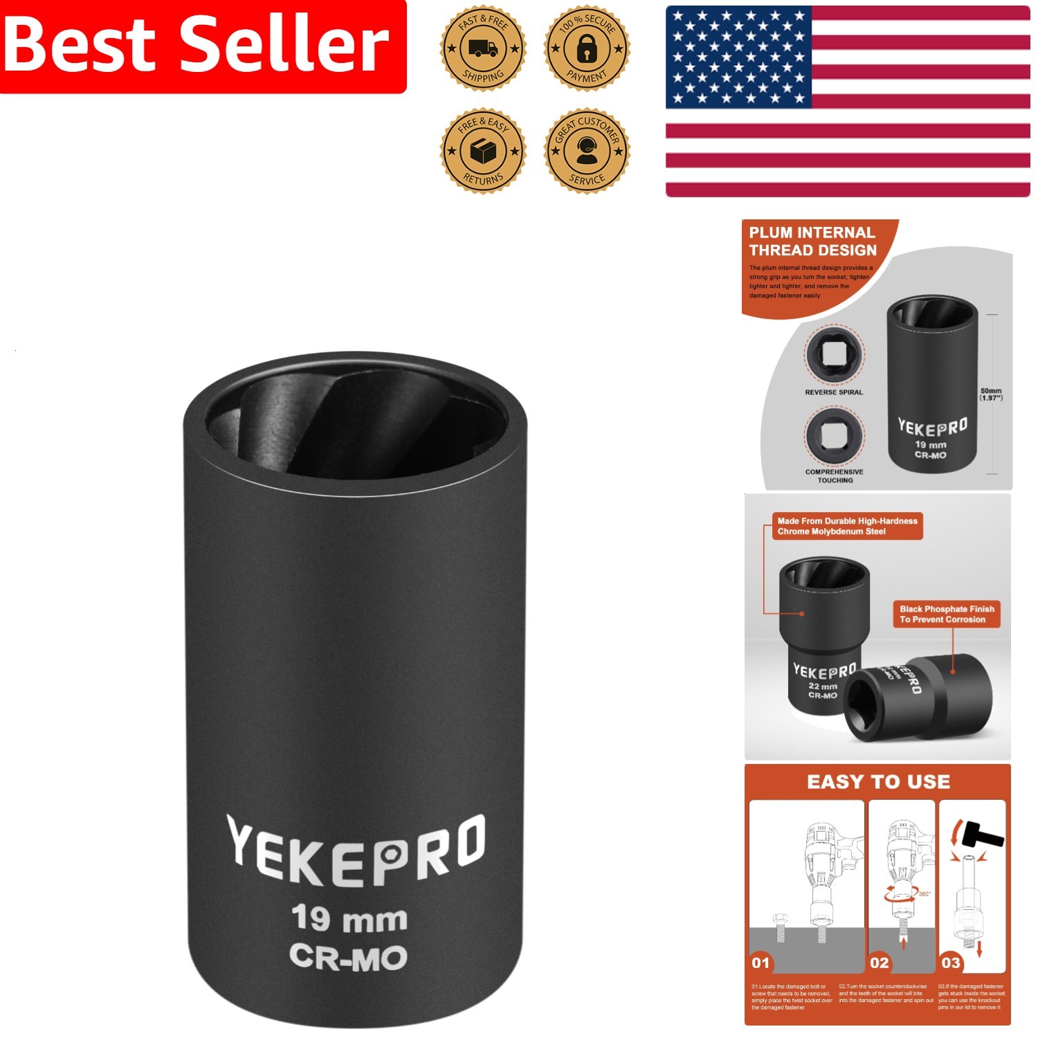 Drive, Stripped Rounded Fastener Moly Steel Grip Auto