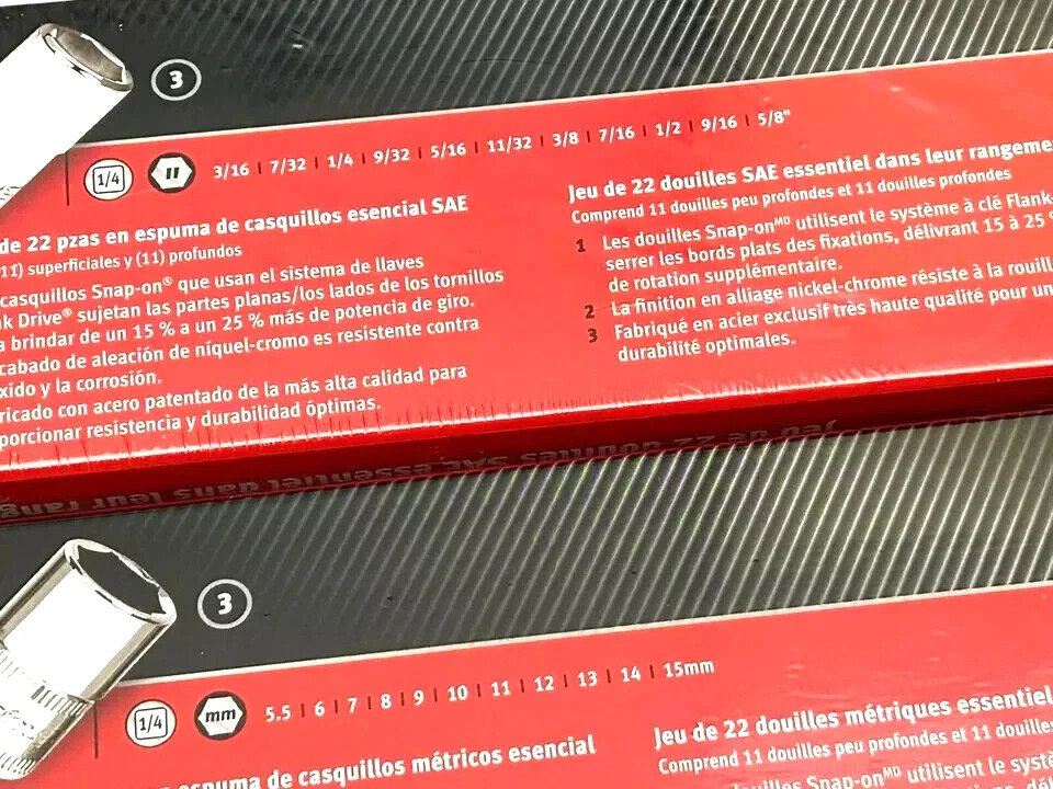 Snap-on 44pc 1/4″dr Metric / SAE Shallow & Deep Socket Sets 3/16-5/8″ / 5.5-15mm
