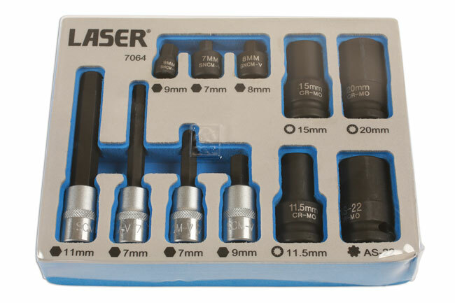 Laser 7064 German Brake Caliper Socket & Bit Set 11 Piece TS3