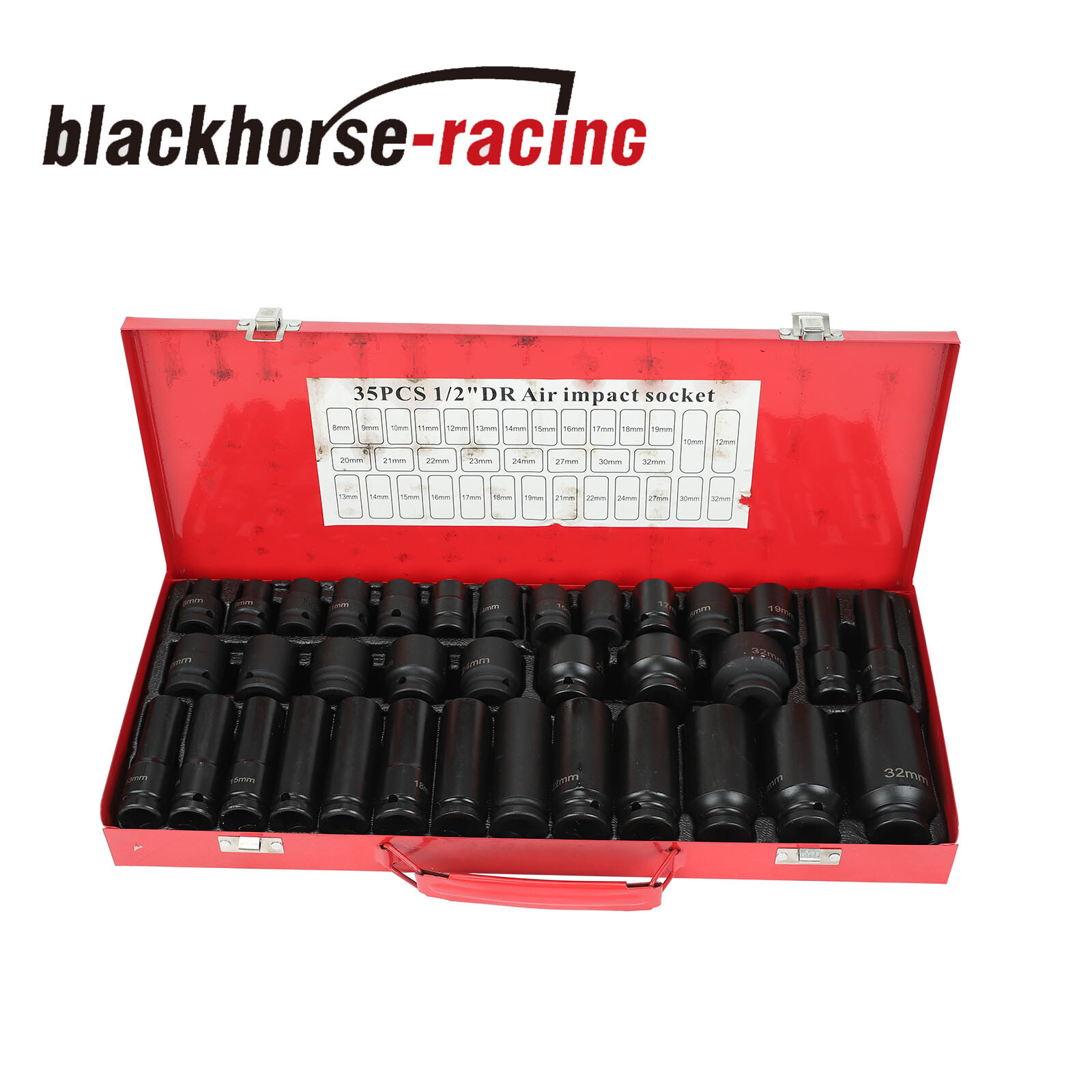 35PCS Deep Impact Socket Set 1/2″ Drive 6 Point Metric Garage Tool 8mm – 32mm