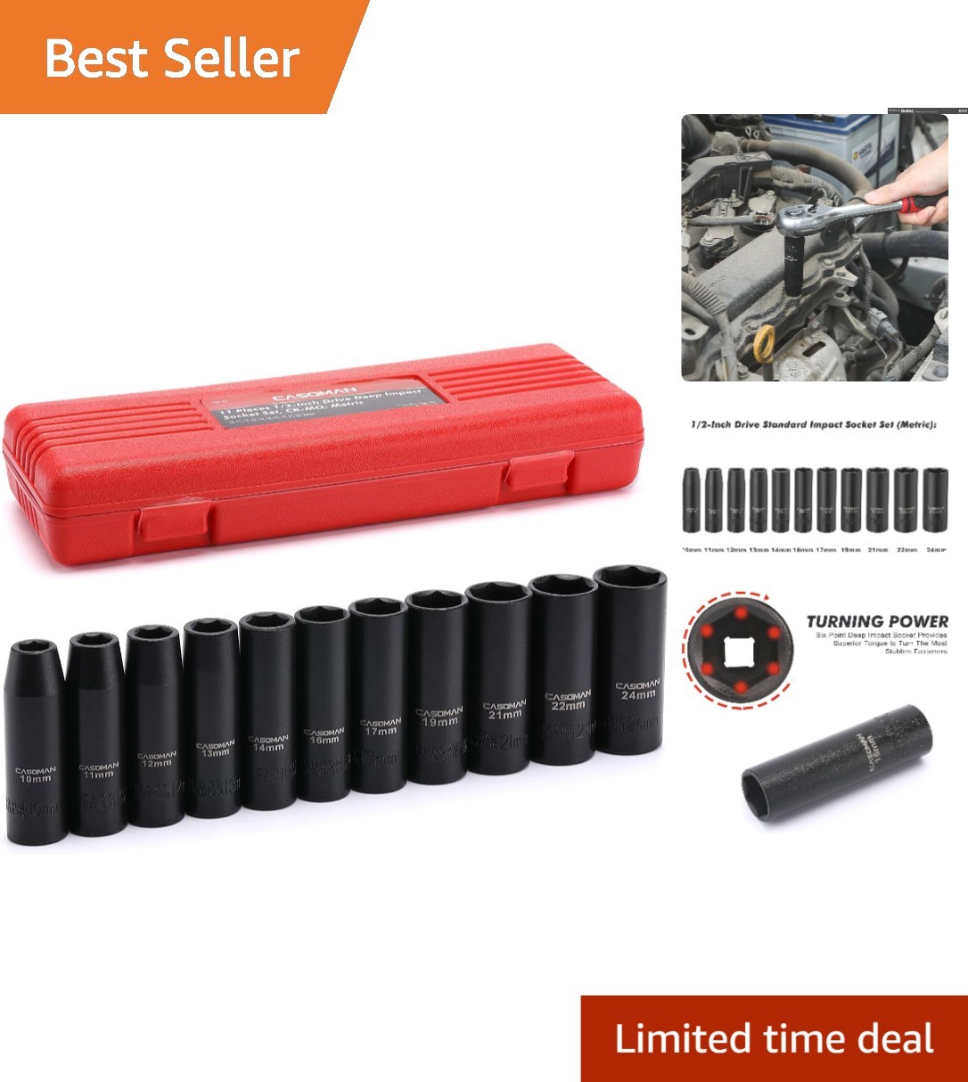 Corrosion-Resistant 1/2-Inch Impact Socket Set – 11 Durable Pieces Included