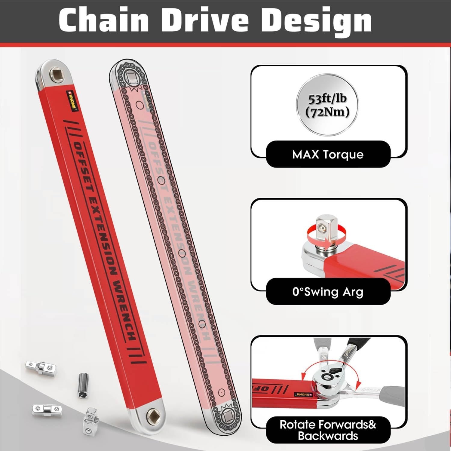Versatile Offset Extension Wrench with 3 Adapters – Ideal for Automotive Tasks