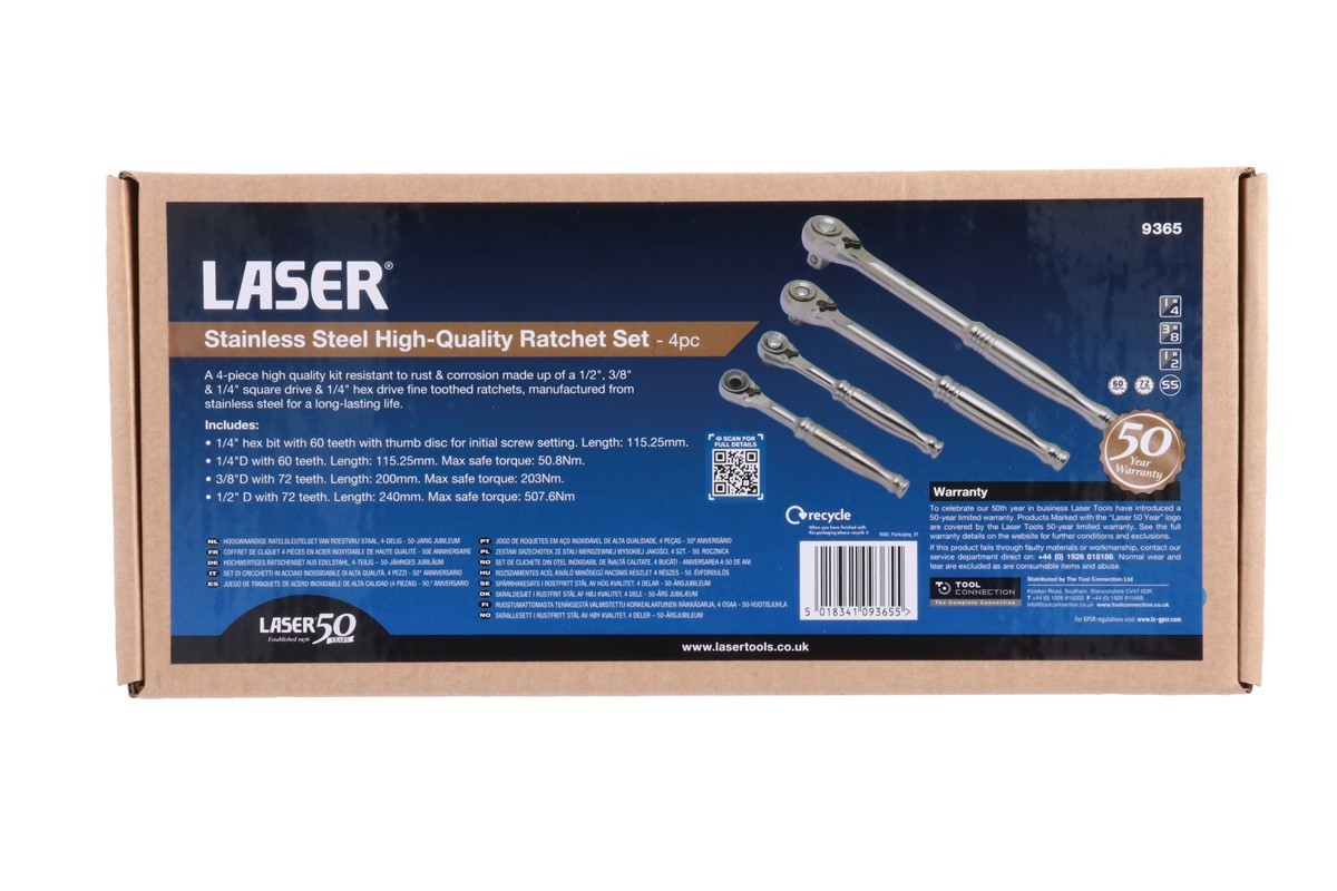 Laser Tools 9365 Stainless Steel High-Quality Ratchet 4 Piece Set