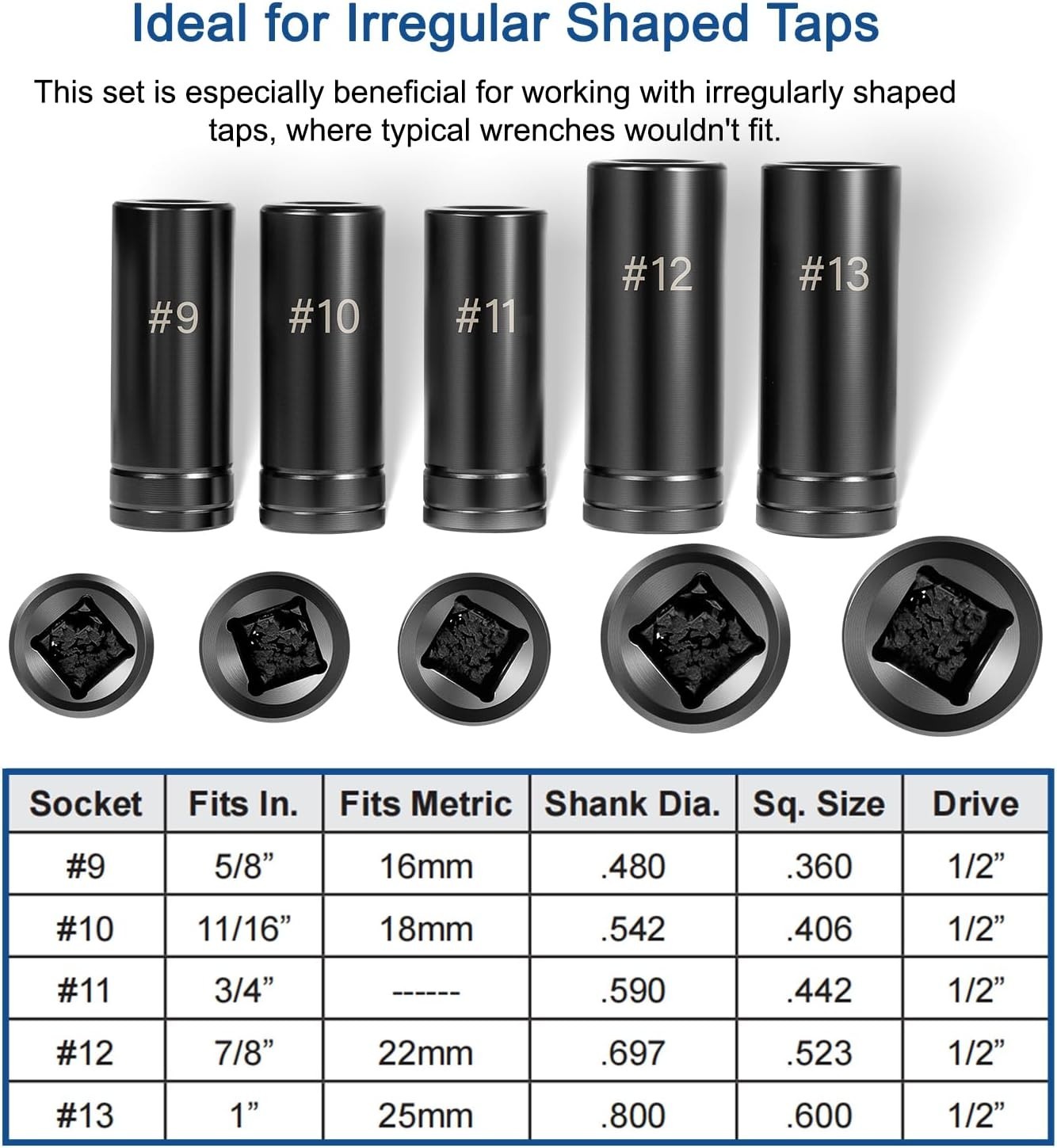 71670 Large Tap Socket Set, Fit 5/8″, 11/16″, 3/4″, 7/8″ & 1″ (16mm-25mm) Tap.
