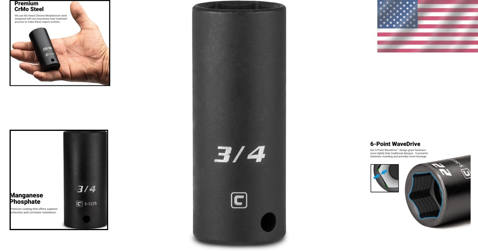 Heavy-Duty 6-Point Deep Impact Socket, 3/8-Inch Drive – Chrome Molybdenum Steel