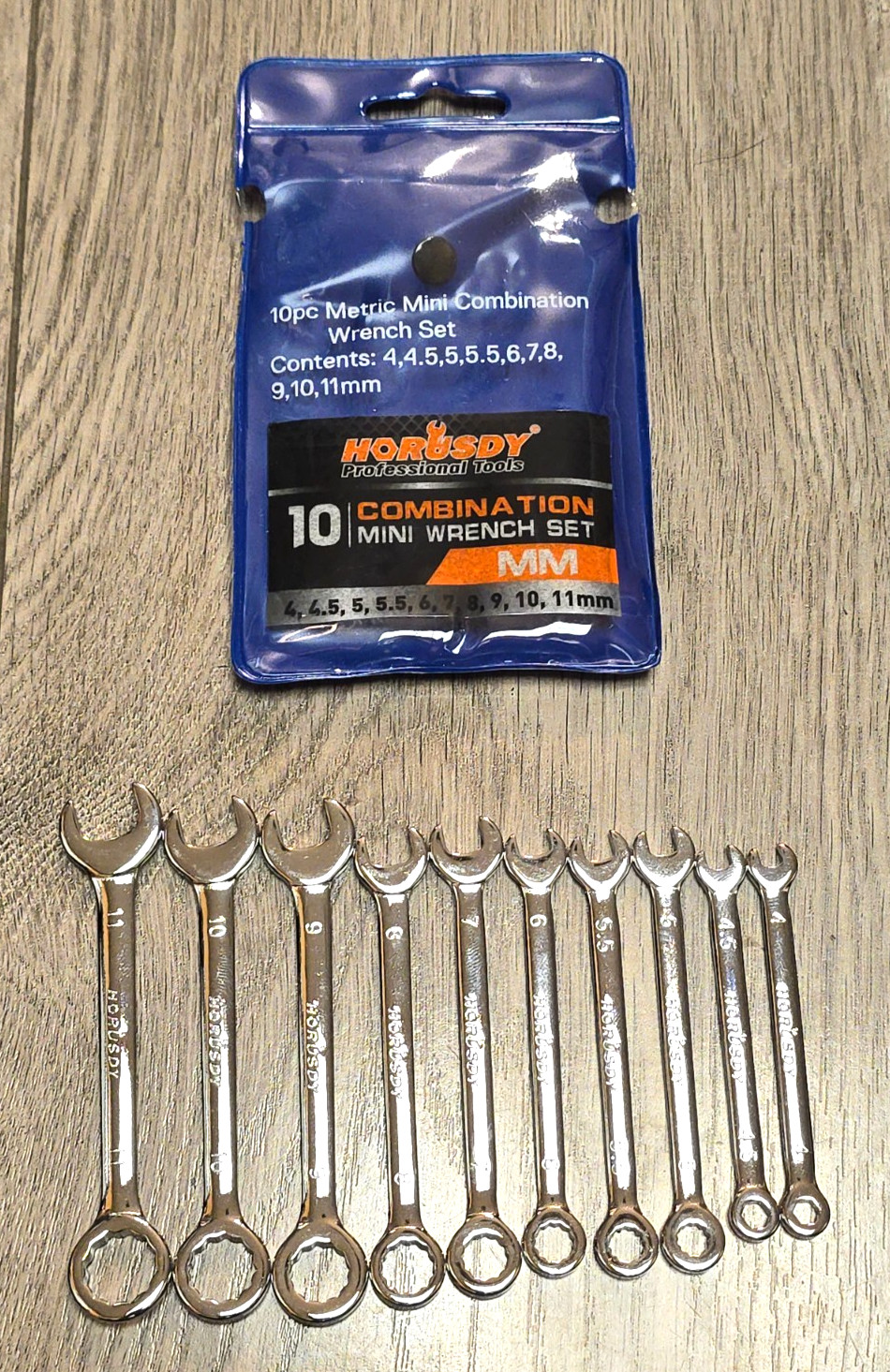 Horusdy 10pc Metric Midget / Mini Combination Wrench Set 4mm to 11mm