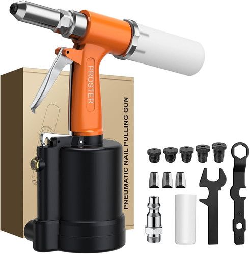 Proster Pneumatic Riveter – 5 Nozzles Rivet Gun, 3924LBF Pulling…