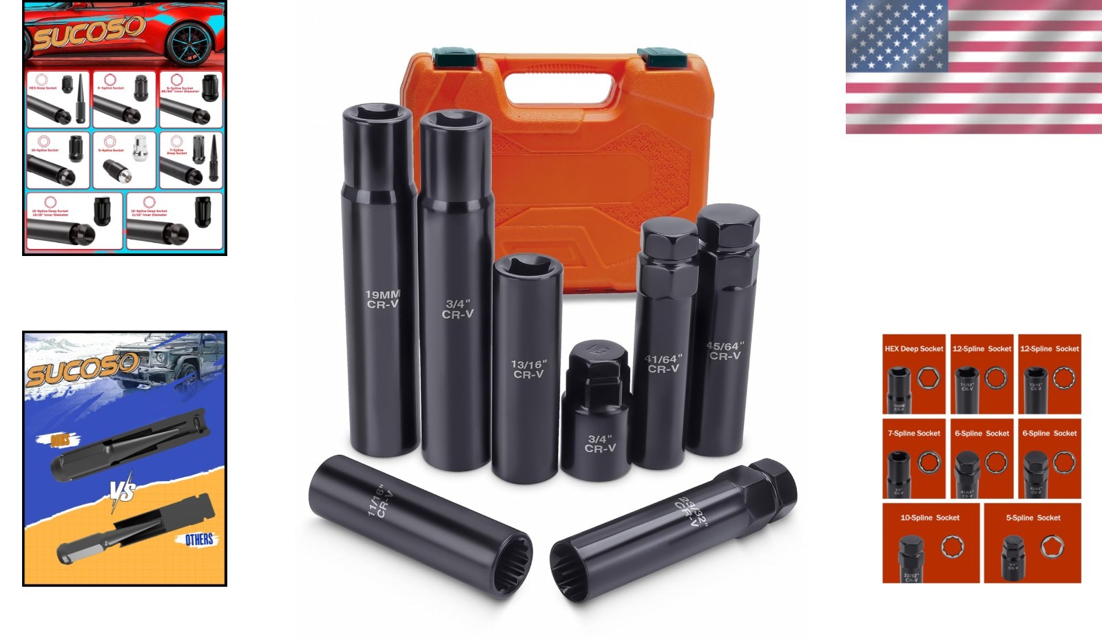 Heavy-Duty Spline Socket Set, 8PC Wheel Key Kit