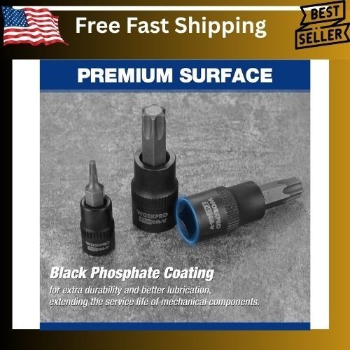 WORKPRO 13PC Torx Bit Socket Set 1/4″ 3/8″ 1/2 Drive Hex Allen Socket Set T8-T60