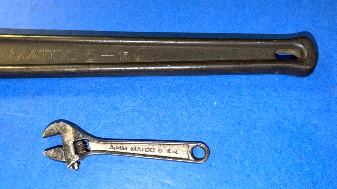 MATCO TOOLS 2 PIECE ADJUSTABLE CRESCENT STYLE WRENCHES 4 AND 15 INCHES