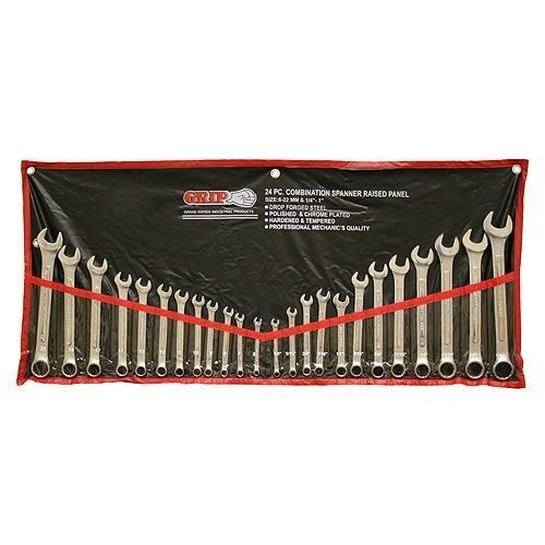 24pc GRIP Combination Wrench Set Metric SAE with Roll Up Pouch Case Tools 89358