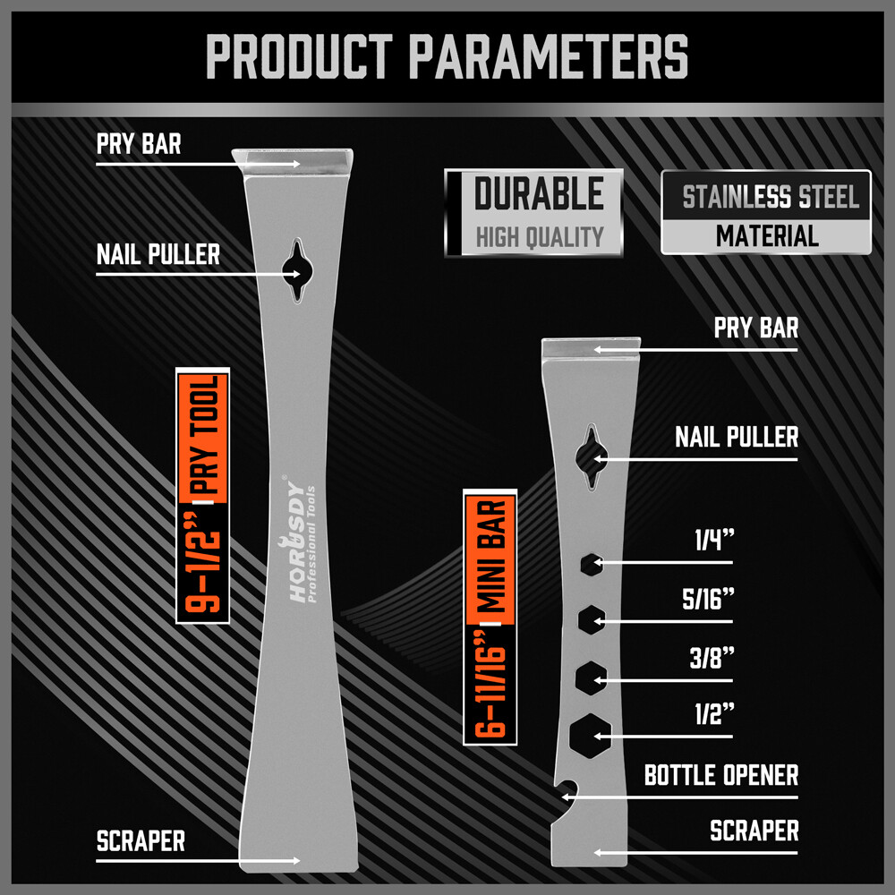 2Pc Stainless Steel Pry Bar Scraper Mutifunctional Prying & Scraping Silver