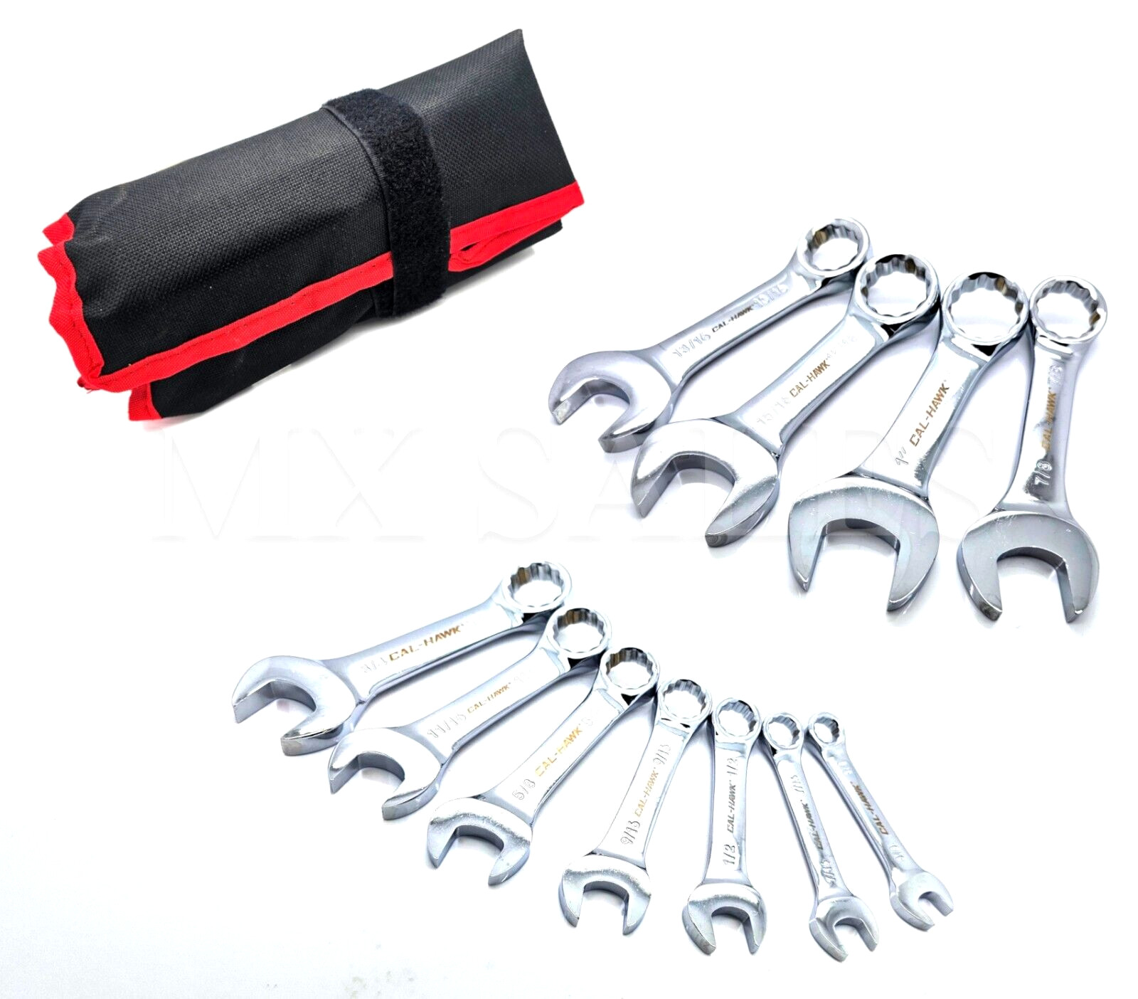 11 pc Stubby Combination Wrench Set SAE 3/8″ to 1″ CR-V FULL POLISHED W/ Pouch