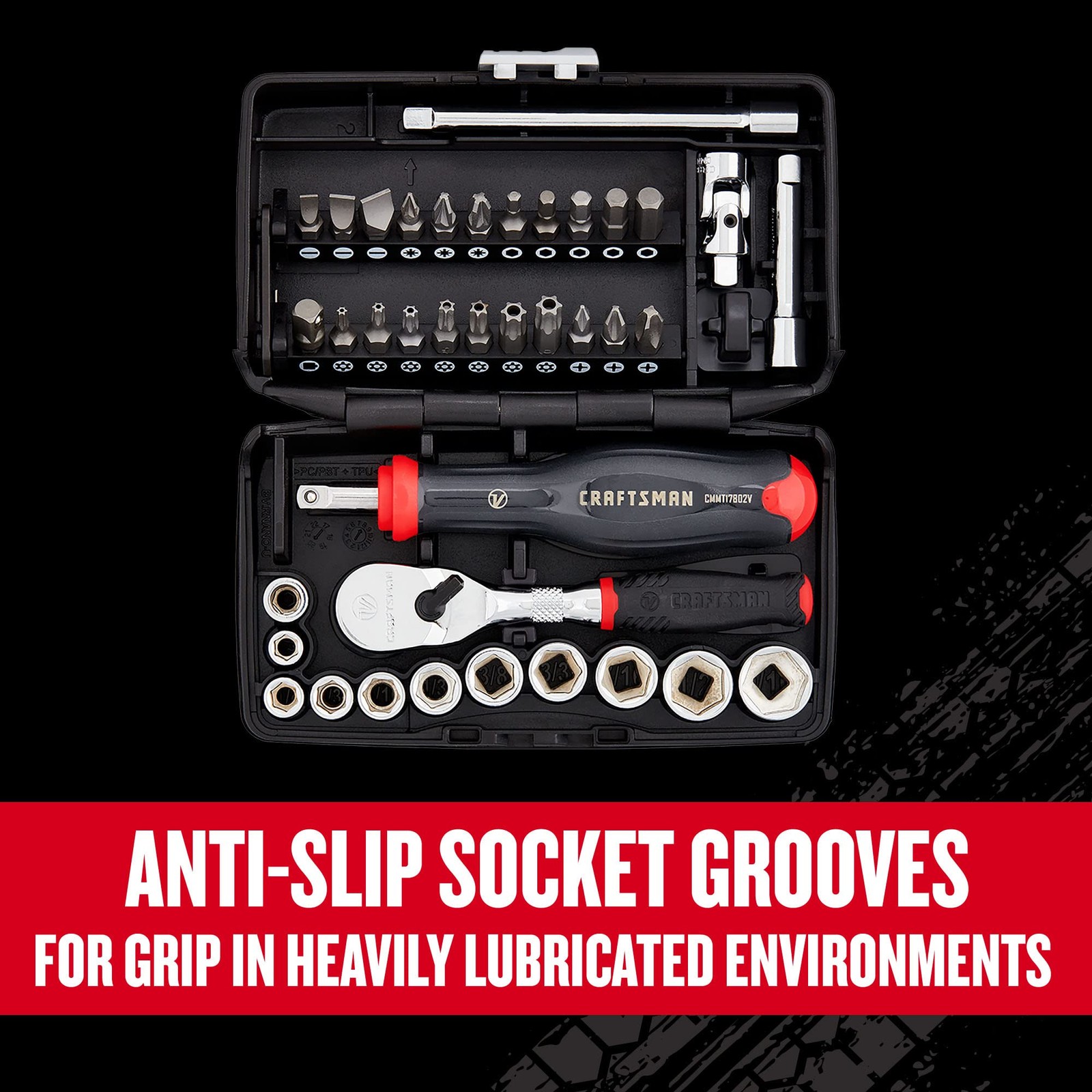 CRAFTSMAN V-Series 1/4 Inch Drive Shallow SAE Socket Set, 38 Piece, Polished