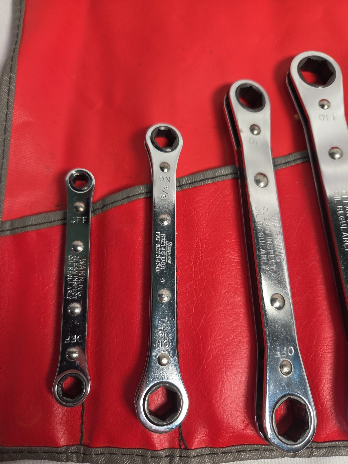 Vintage Snap On Double Ended 6 Pc SAE Ratcheting Wrench Set in Roll Pouch C-62B