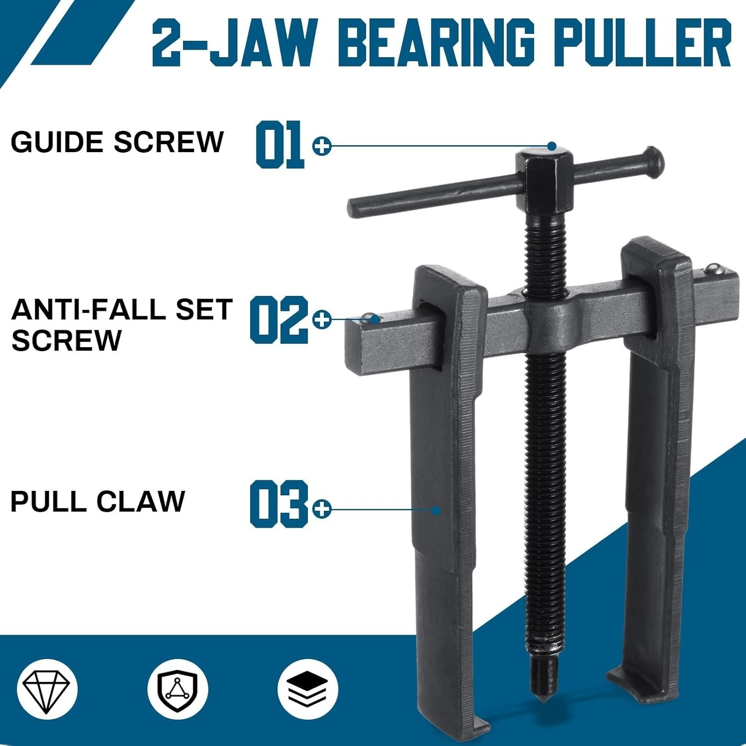 4 Pcs 2 Jaw Gear Puller Set Steel Removal Tool Adjustable for Pulleys Flywheels