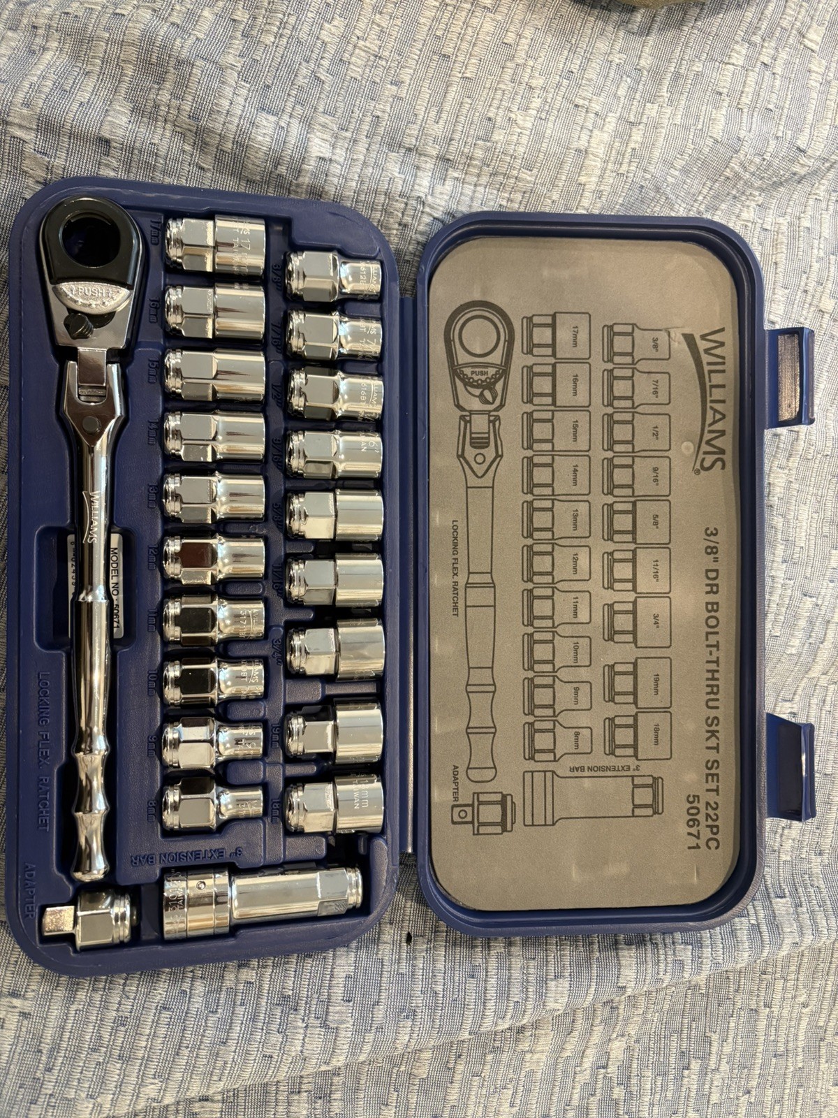 Williams 3/8″ Dr Bolt-Thru Skt Set 22Pc- 50671 brand new