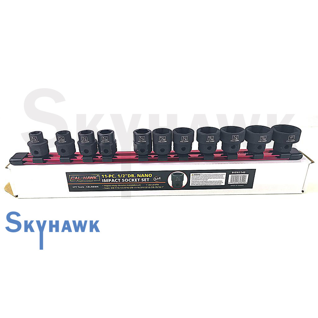 11Pc 1/2″ Drive Nano Low Profile Impact Socket Set SAE New Cal-Hawk Pro