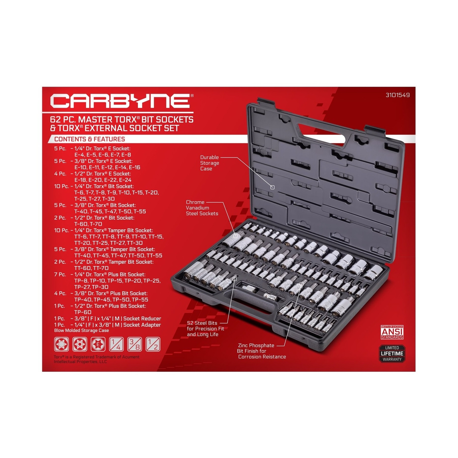 CARBYNE 62 Piece Master Torx Bit Socket Set & Torx External Socket Set AND 7 …