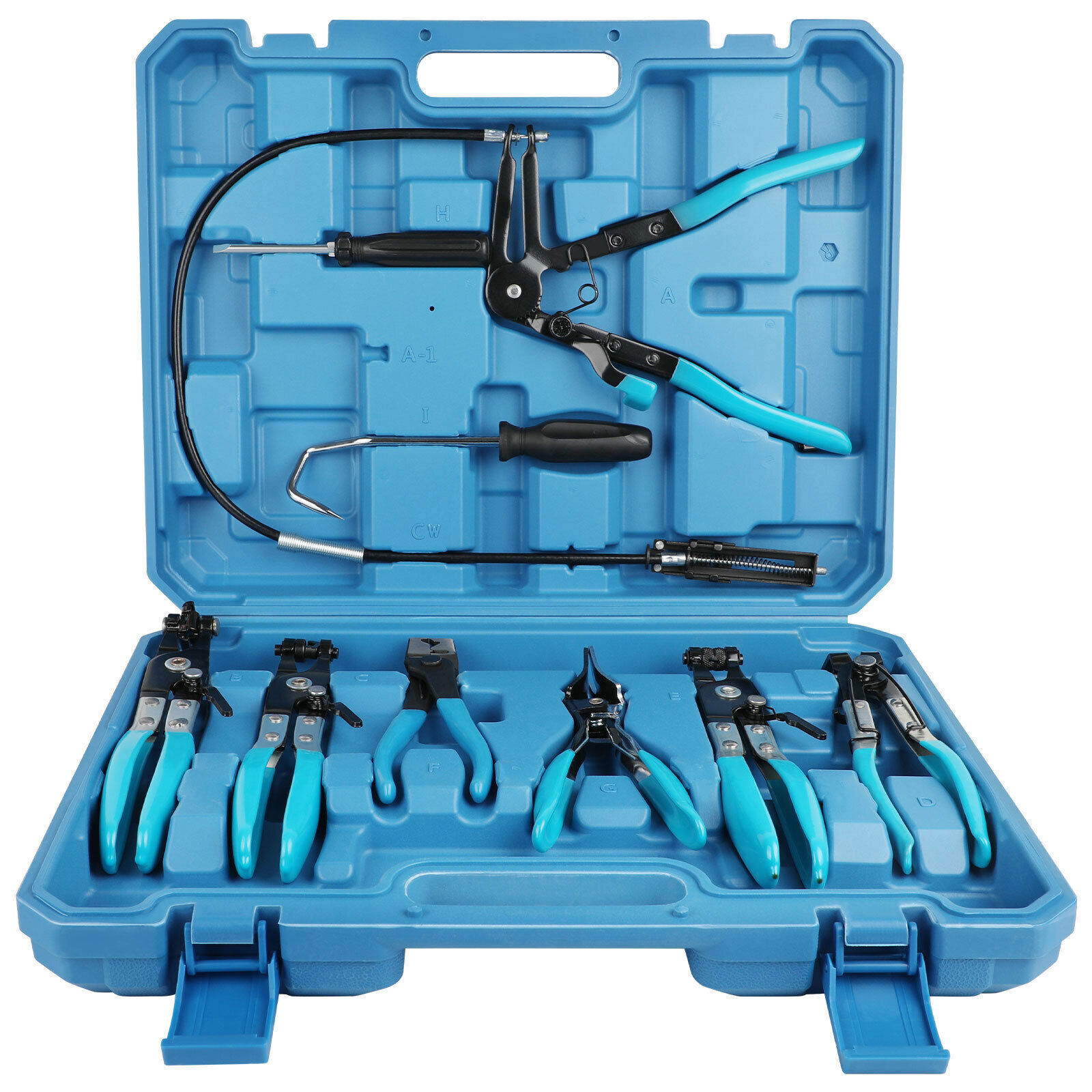 9pcs Flexible Hose Clamp Clip Plier Set Swivel Jaw Flat Band Automotive Tools