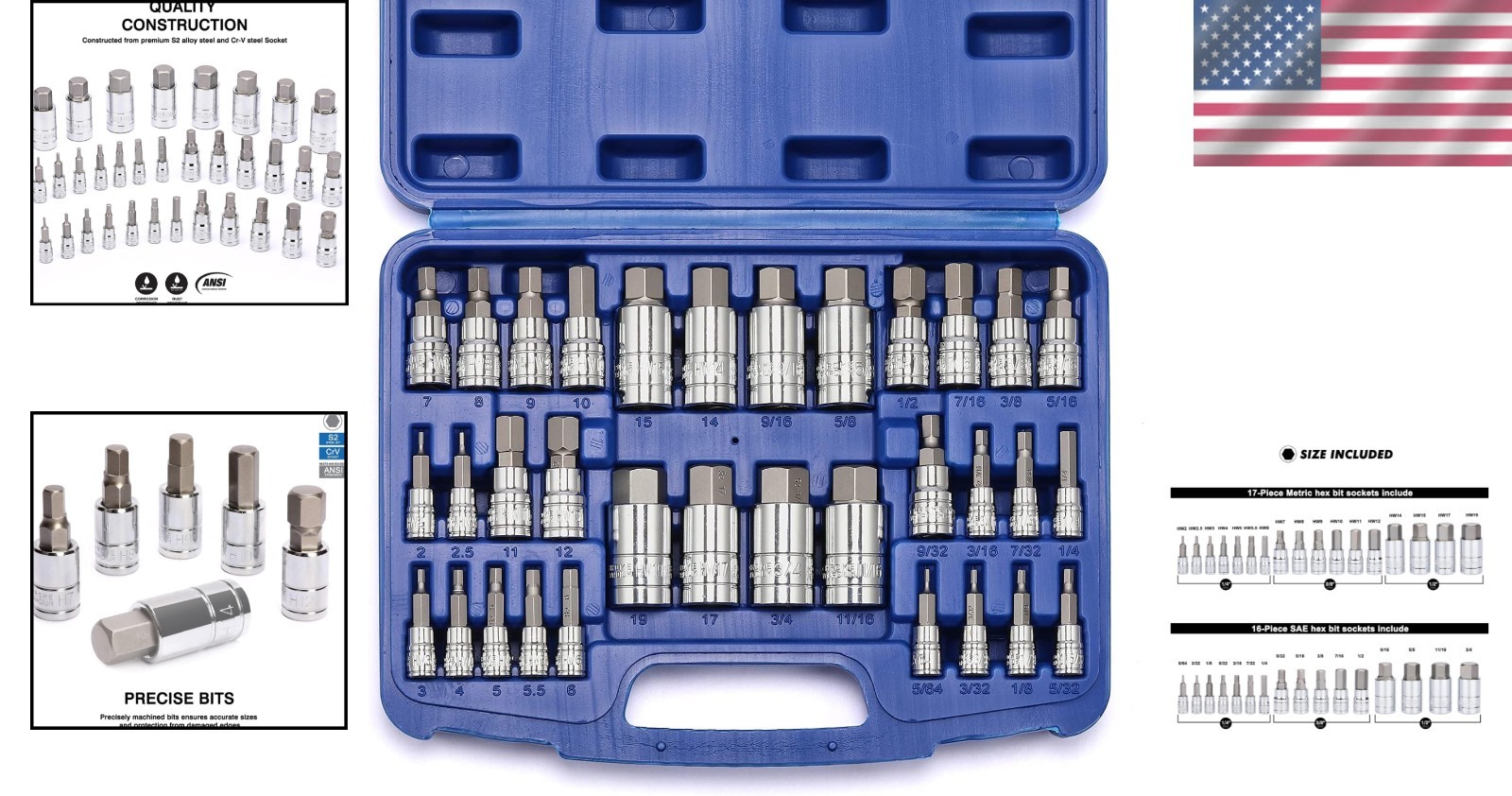 33-Piece Master Hex Bit Socket Set, S2 Steel, Metric & SAE