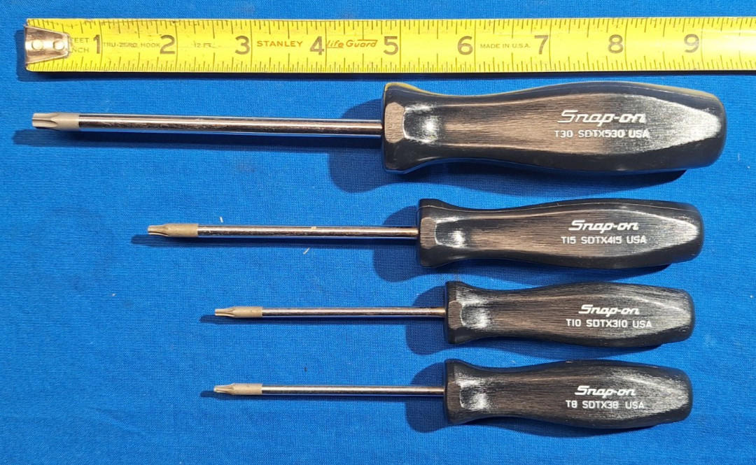 Snap-On 4 piece torx driver set hard black handles T30, T15, T10, T8 SDTX530