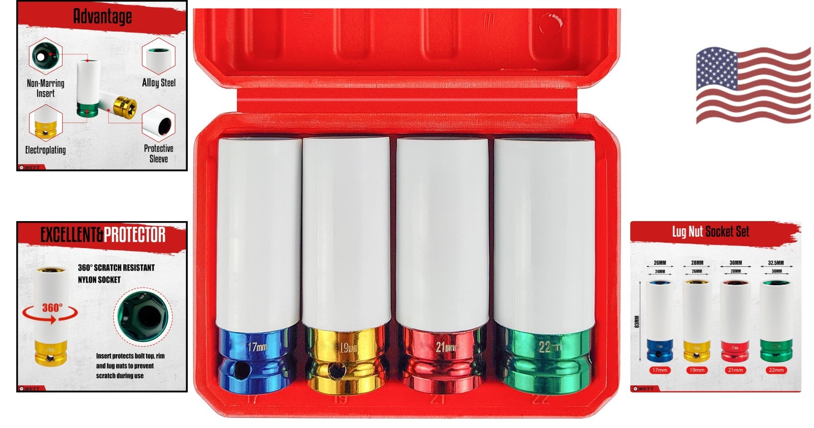 Specific 4-Pc 1/2″ Drive Impact Socket Set – 6-Point Design for Secure Handling