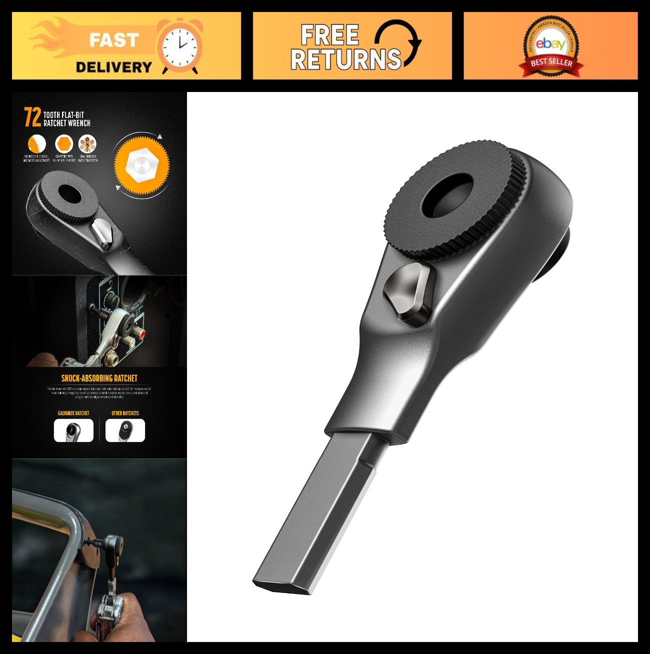 Flat-end Ratchet Driver for Multi-tools – Compatible with 1/4″ Hex Bits & Bit Ki