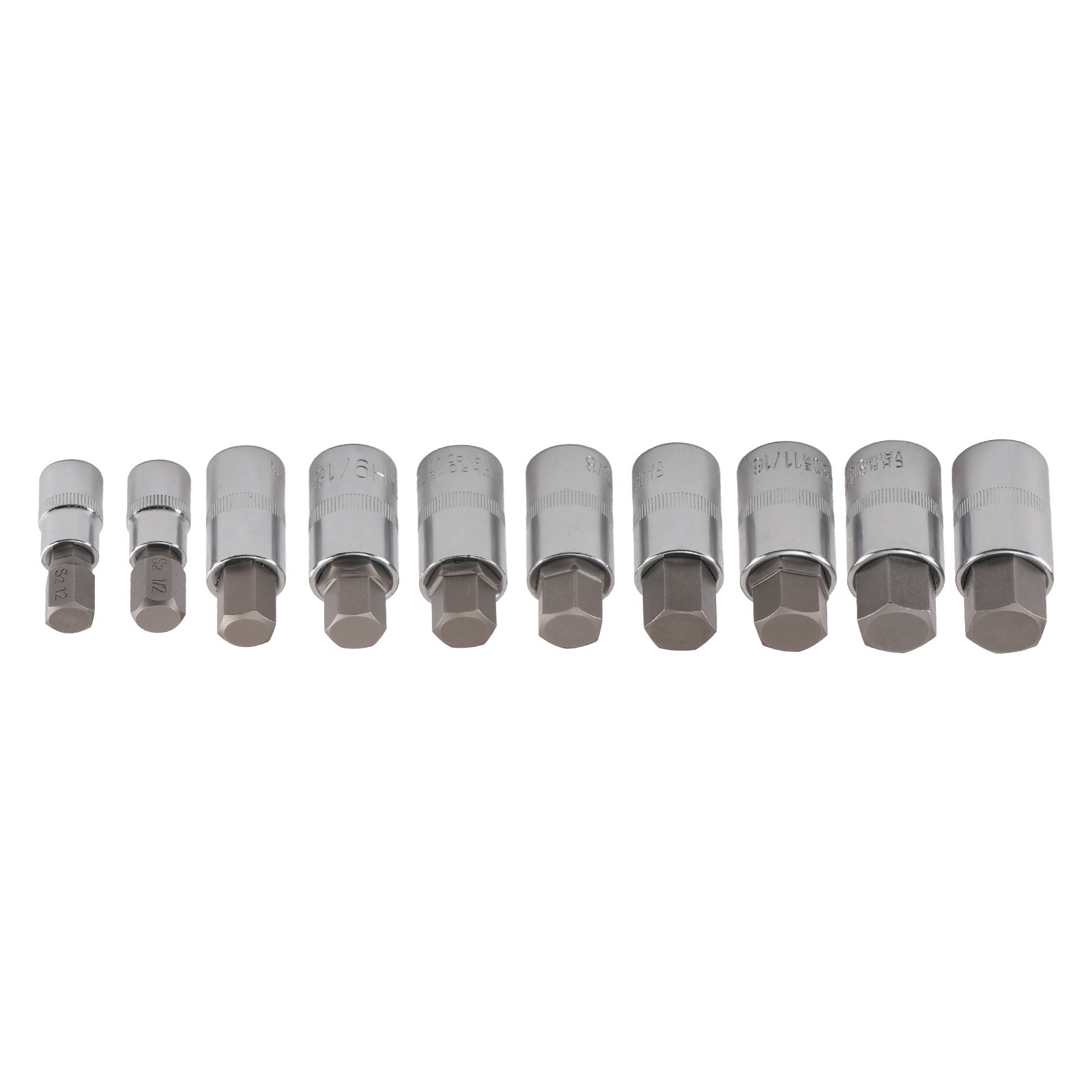 Chrome Hex Bit Socket Set 32 Pieces S2 Steel 1/4 3/8 1/2 Drive Metric