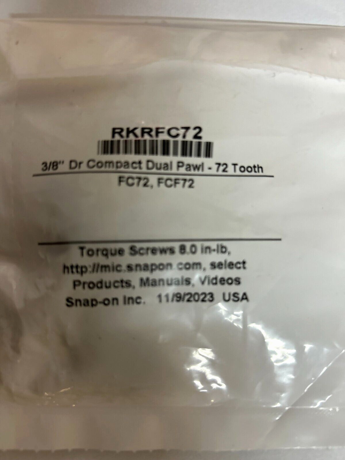NEW Snap On Tools 3/8″ Drive Compact Dual Ratchet Repair Kit RKRFC72 72 Tooth