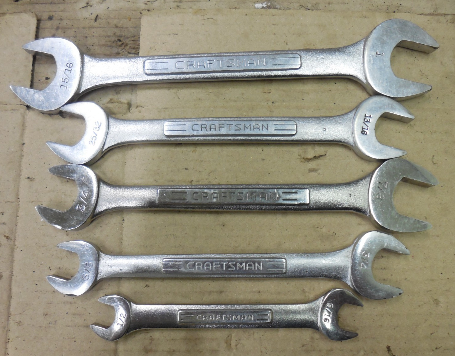 5 pc wrench set Craftsman 1/2 9/16 5/8 3/4 7/8 13/16 1 open end wrenches vv VA V