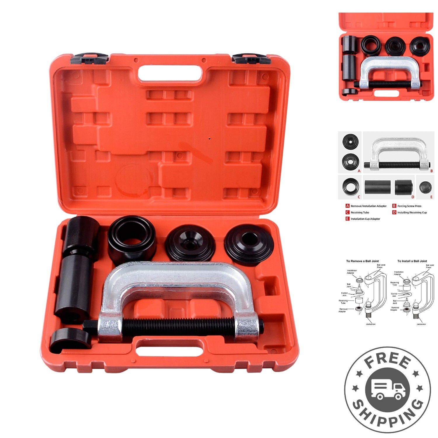 Heavy-Duty Ball Joint & U Joint Service Kit with 4WD Adapters and Storage Case