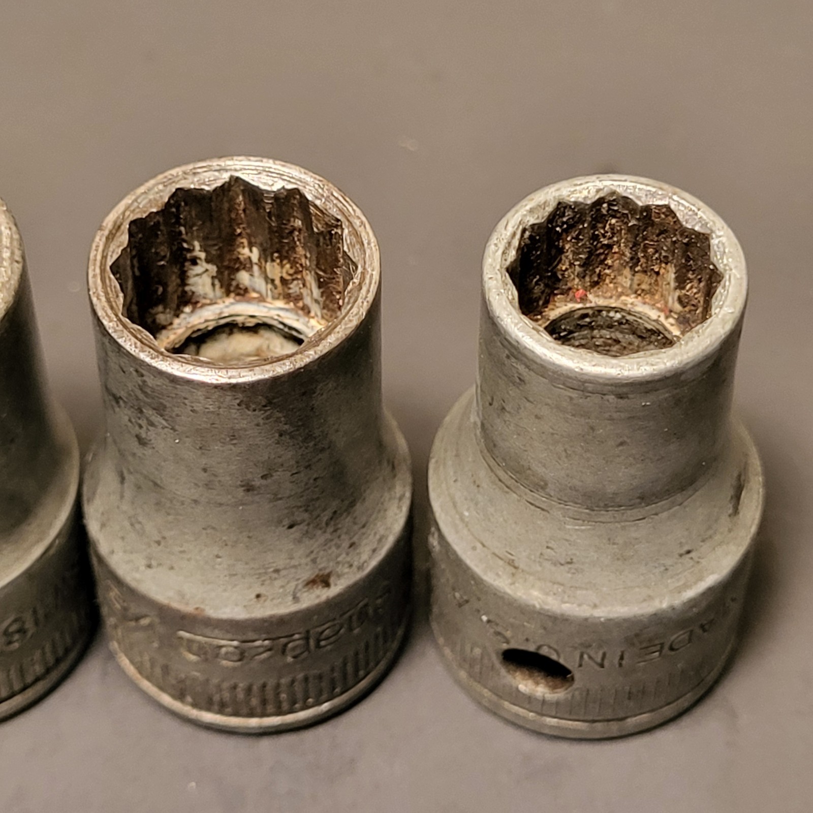 Snap On WW2 1945 G date code 1/2” drive sockets 4 pieces 3/4” 9/16” 1/2” 7/16”