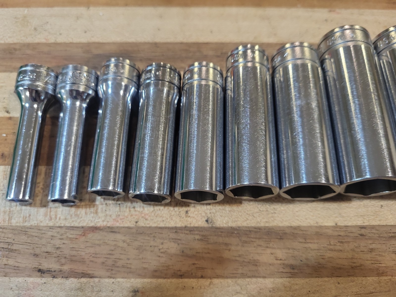 Snap-On 11 Pc. 3/8″ Dr. 6 Pt. SAE Deep Socket Set 211SFS. VGUC 🔥 🇺🇸