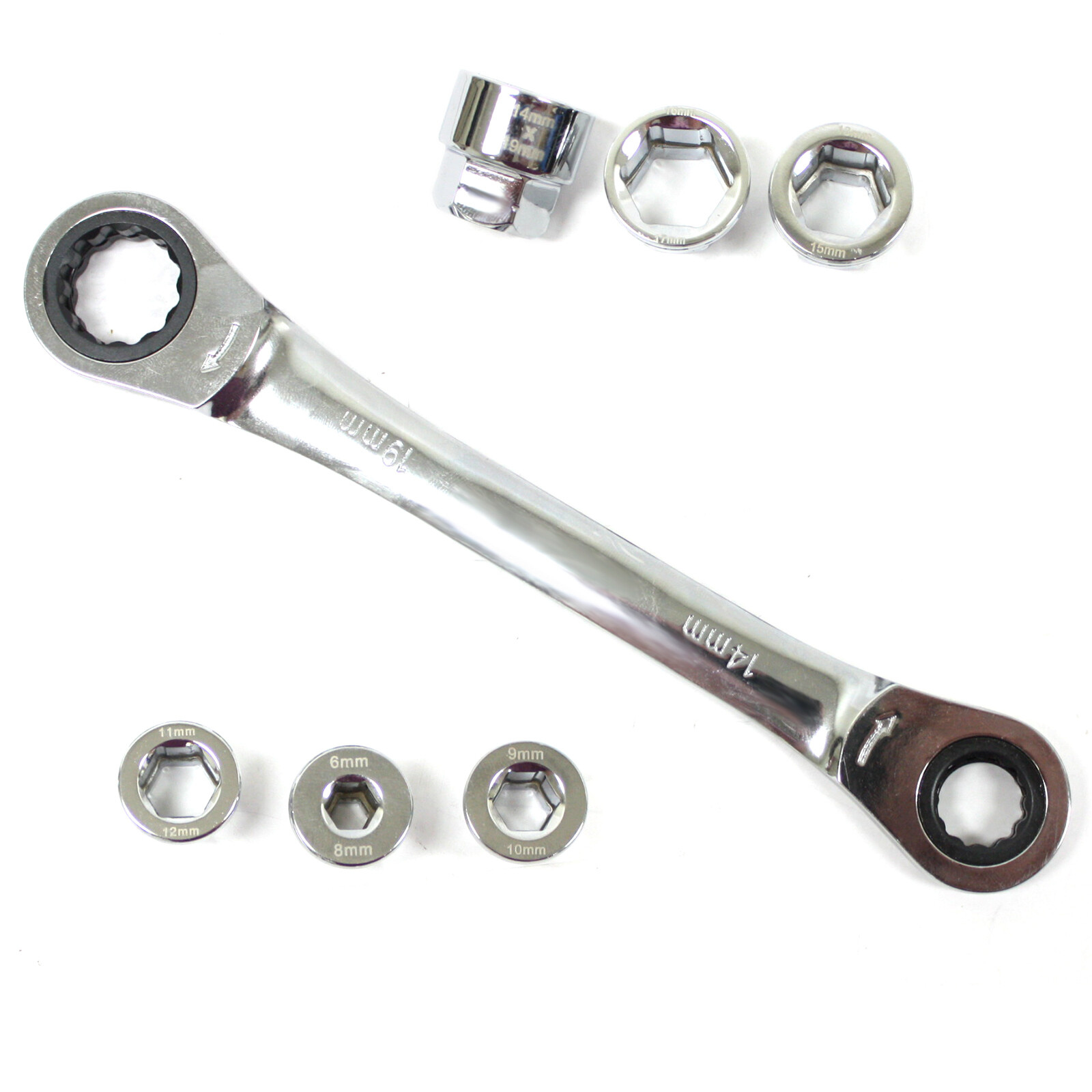 12 in 1 Ratchet Wrench Kit Interchangeable 14 x 19mm Metric 6 – 19 MM