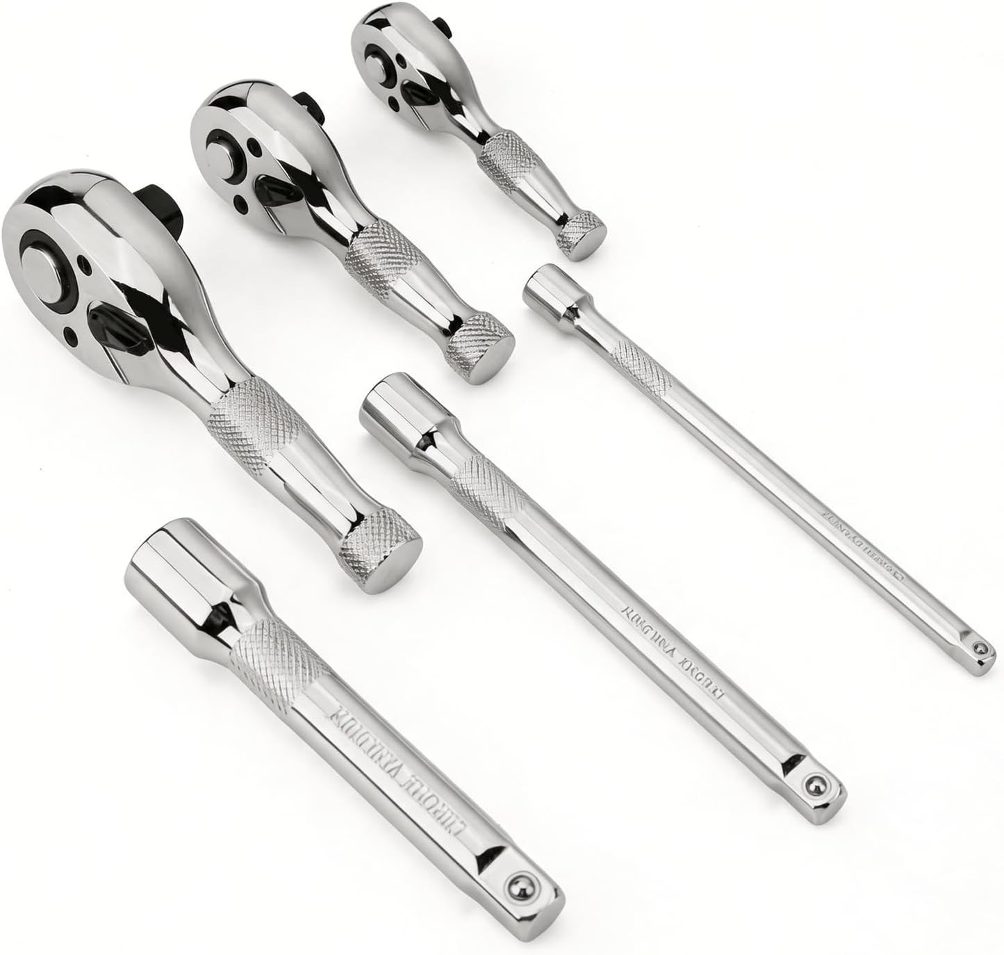 6-Piece Stubby Ratchet and Socket Extension Set, 90T 1/4″, 3/8″, 1/2″ Drive M…