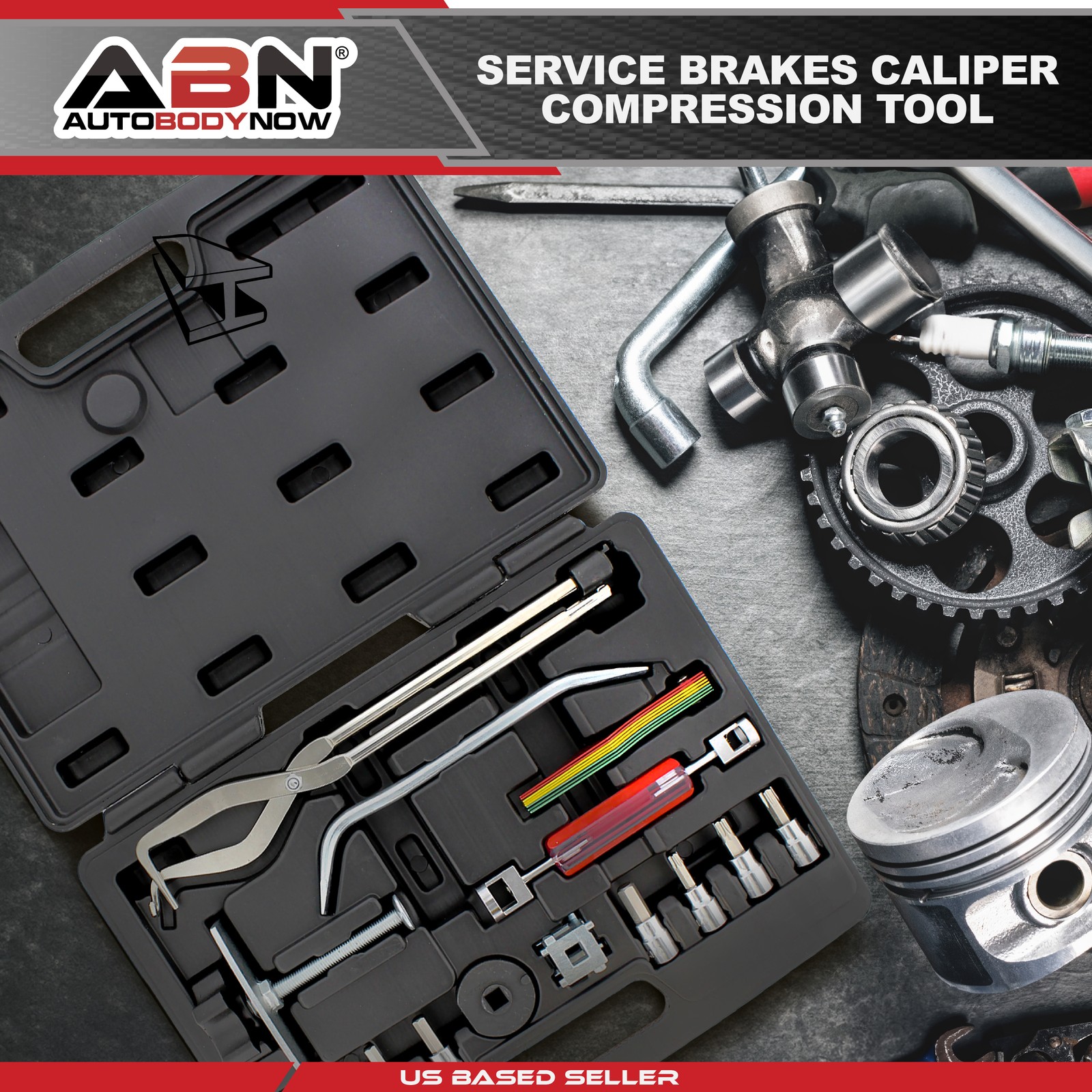 ABN | Brake Tools 15-Piece Brake Kit with Brake Caliper Tool Brake Drum Puller