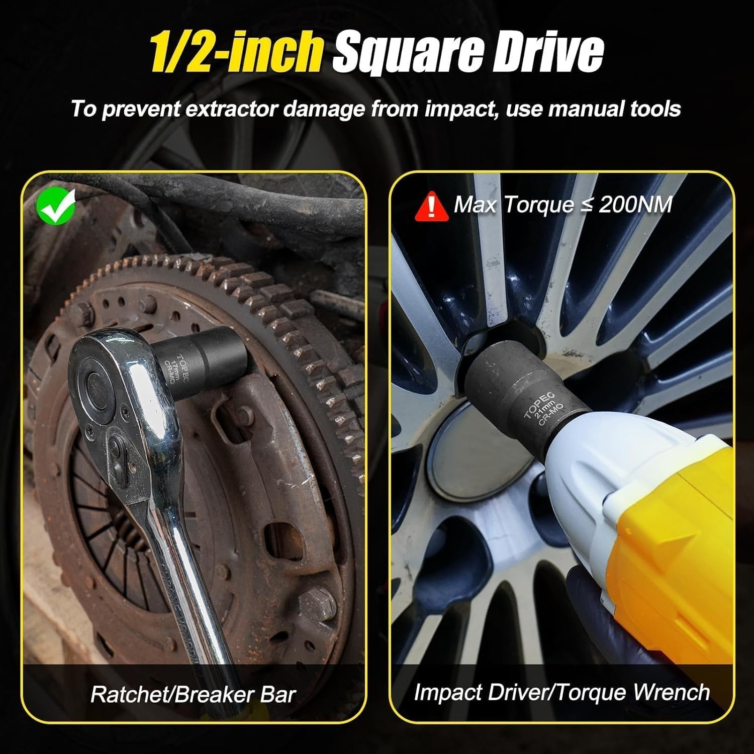 6PCS Lug Nut Removal Tool, 1/2-Inch Drive Wheel Lock Removal Kit, 17,19,21,22…