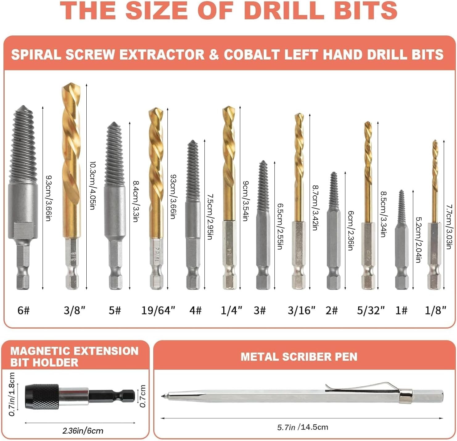 REBRA Screw Extractor and Left-Hand Drill Bit Set, Easy Out Broken One Size