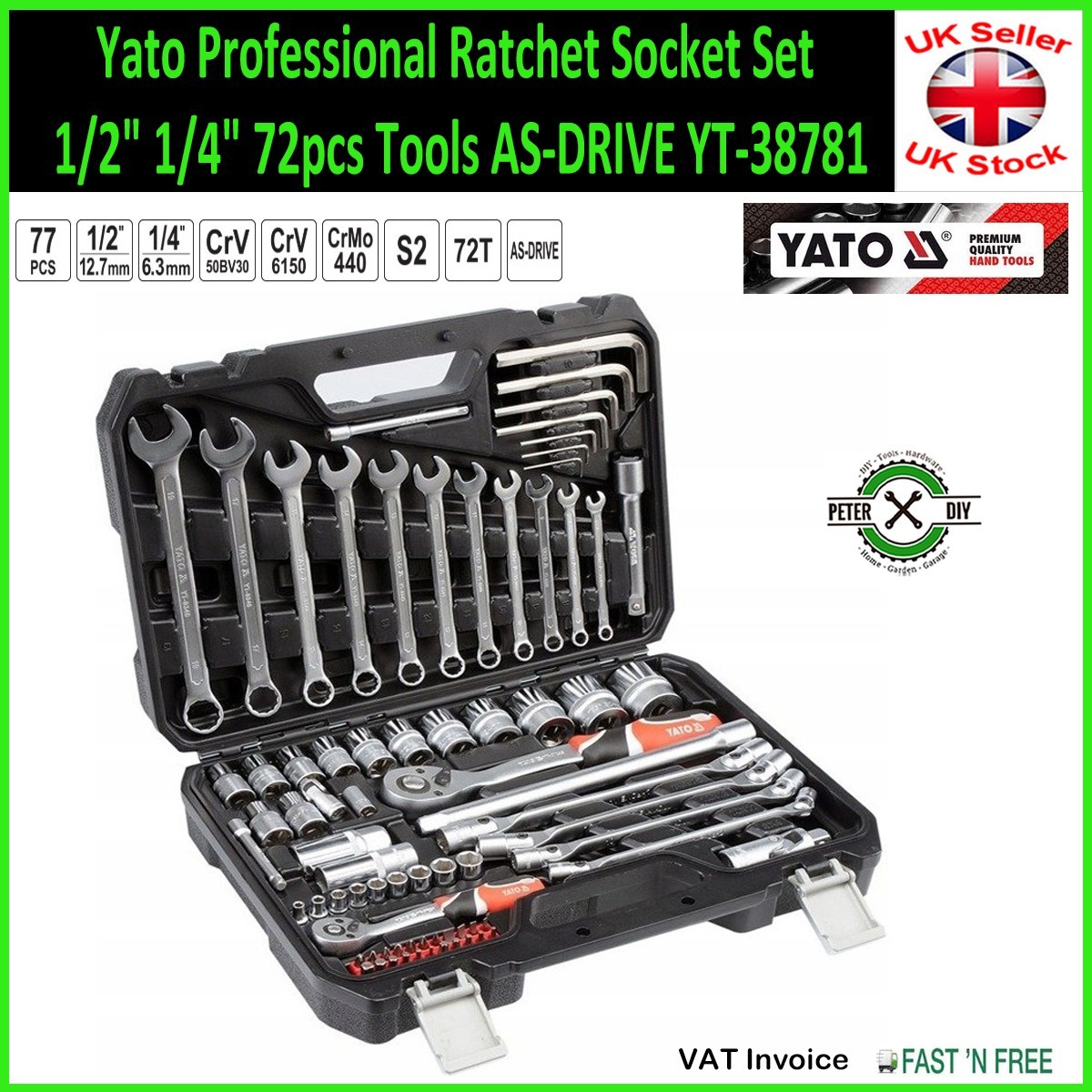 Ratchet Socket Set 1/2″ 1/4″ 72pcs Tools AS-DRIVE YT-38781 Yato Professional
