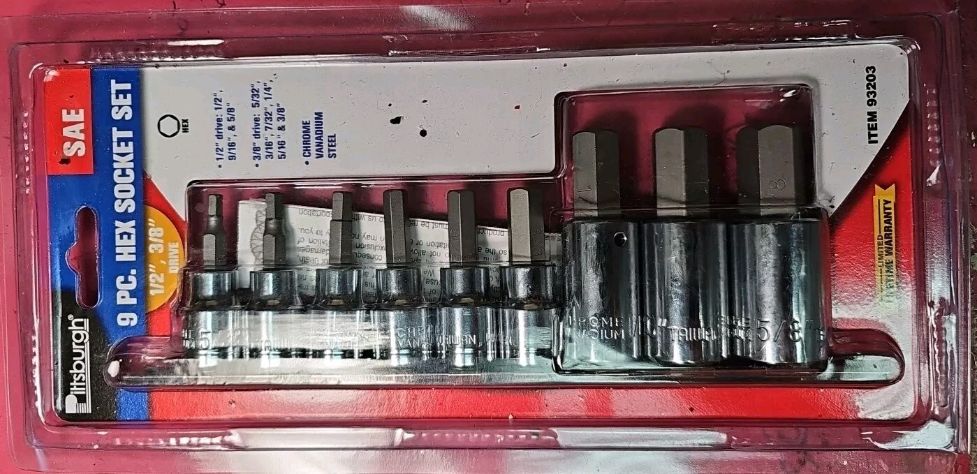 Pittsburgh 9 PC Hex Bit Socket Set 3/8″ and 1/2″ Drive