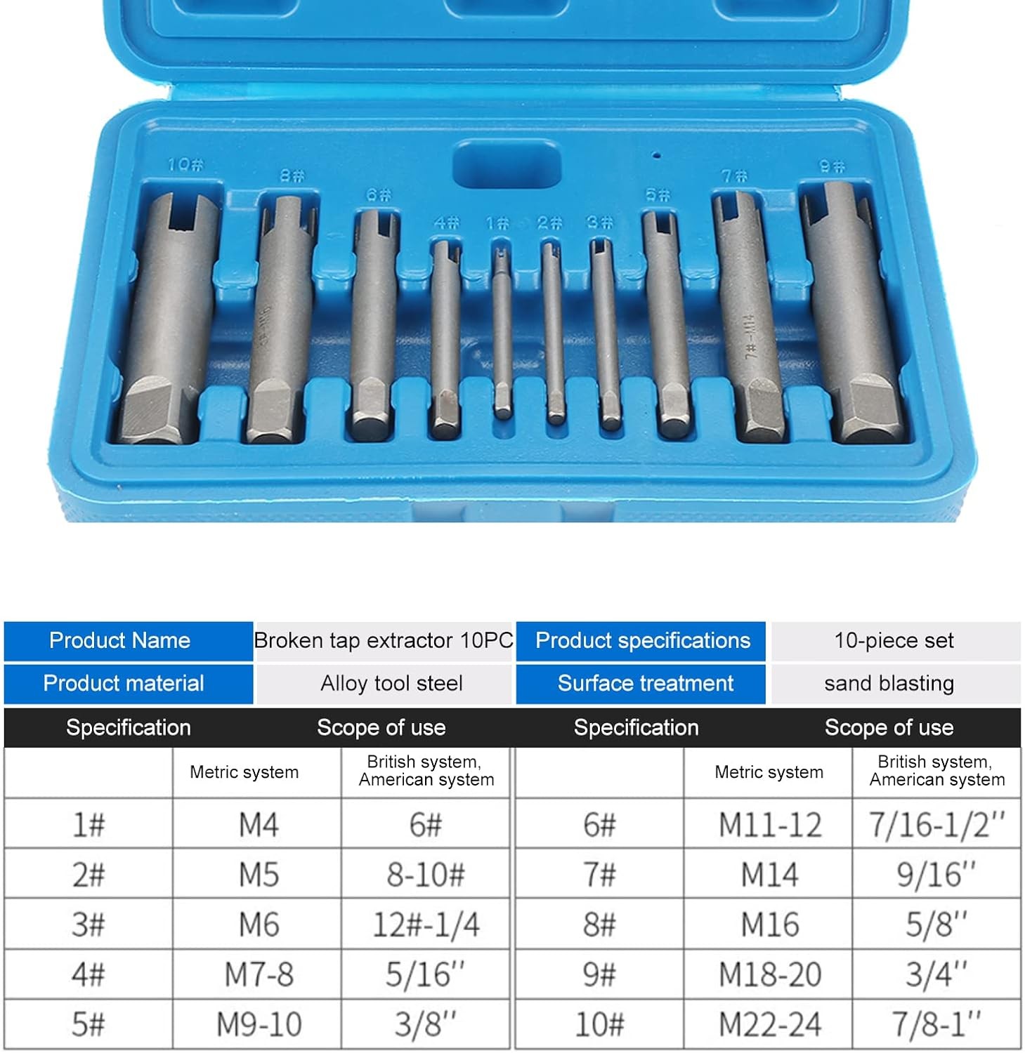 10 Pcs Tap Extractor Set Broken Head Screw Remover Steel Tool…