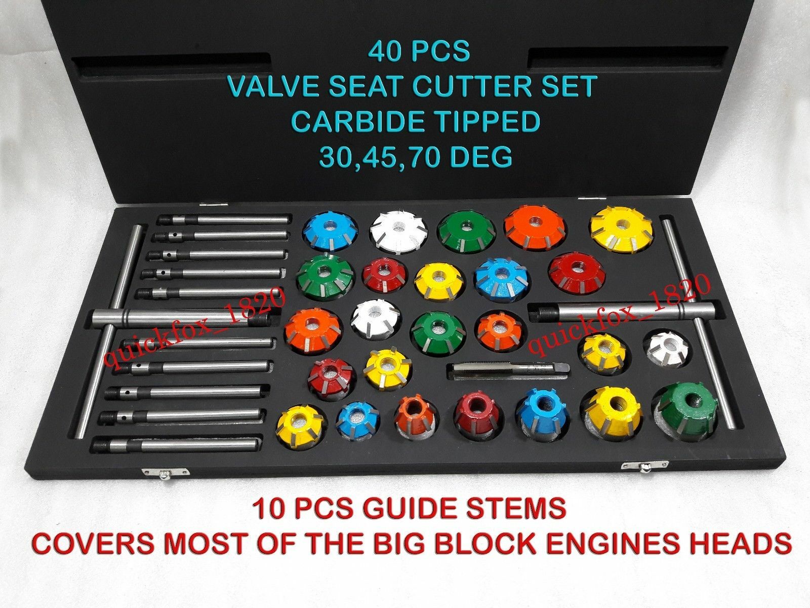VALVE SEAT CUTTER SET CARBIDE TIPPED 40 FOR CHEVY,FORD.GMC,CATERPILLAR,KOMTSU