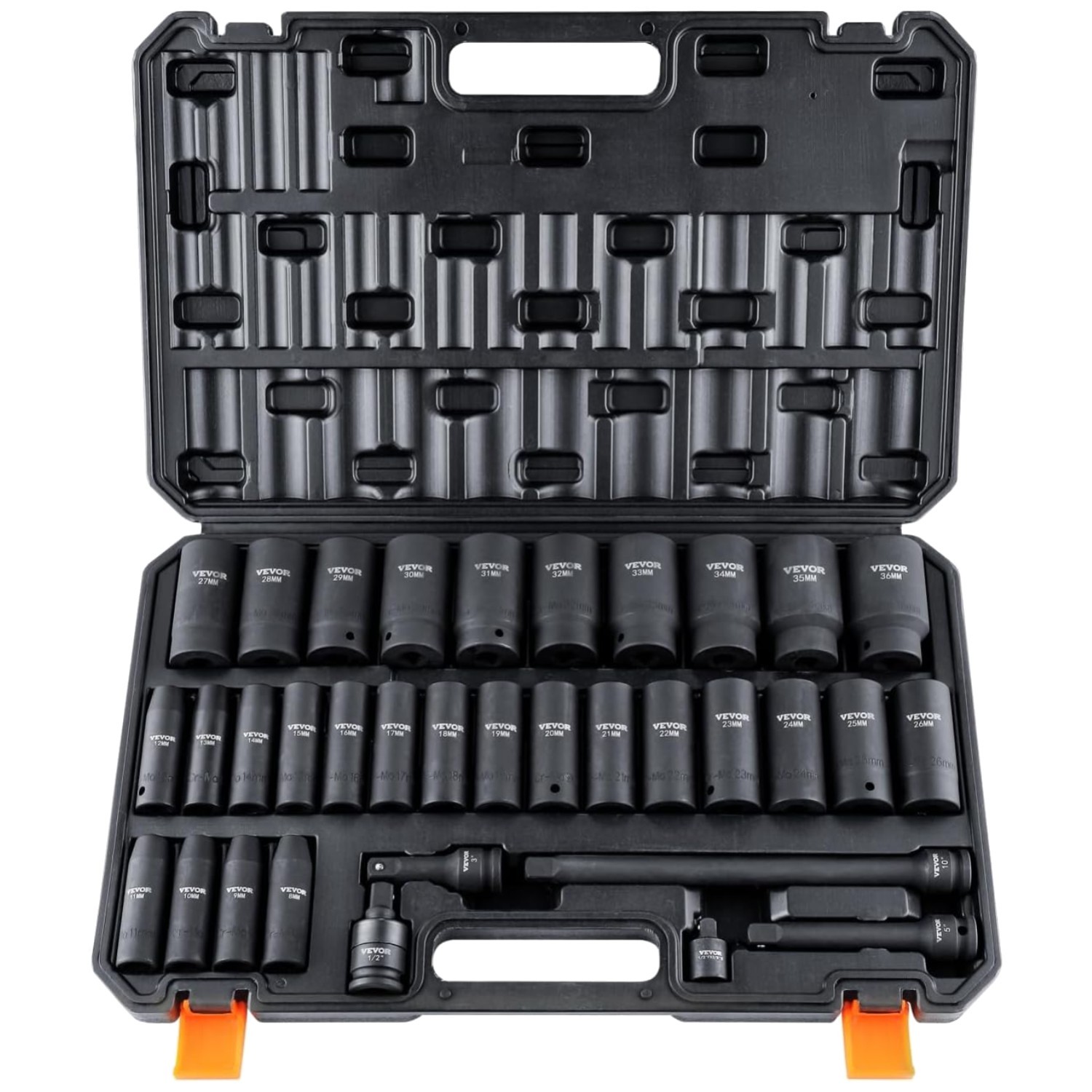 Professional Grade 1/2″ Drive Socket Set, 34pcs, Cr-Mo Steel